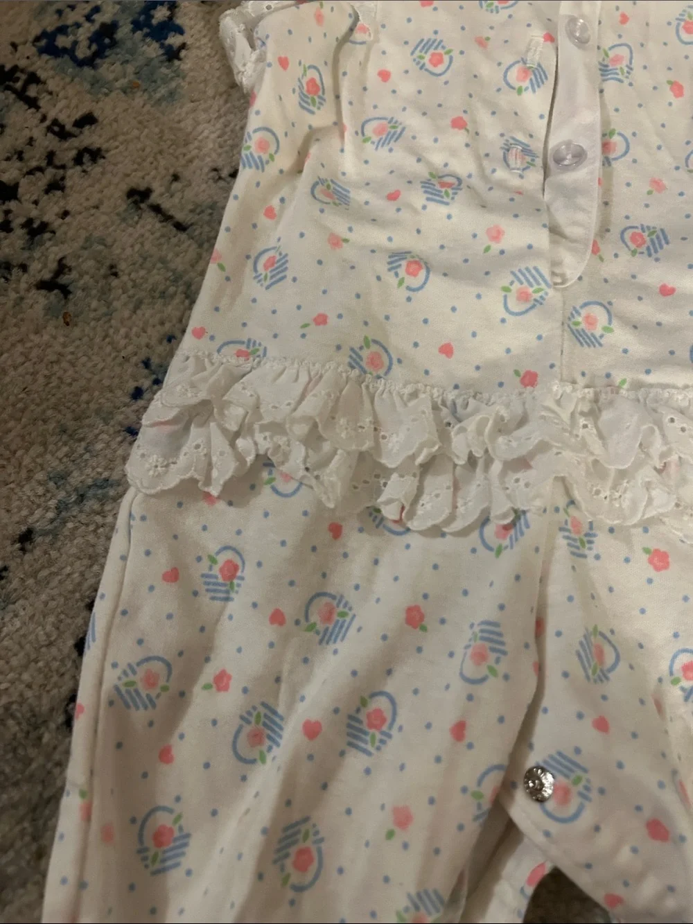 Vintage Carter's Pastel Floral Romper with Eyelet Lace Trim Size 6M
